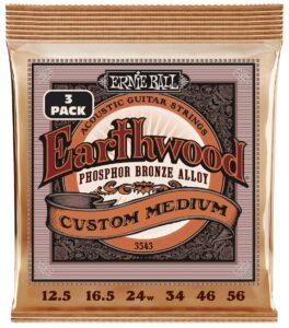 Ernie Ball 3543 Earthwood Custom Medium Phoshor Bronze 3-Pack